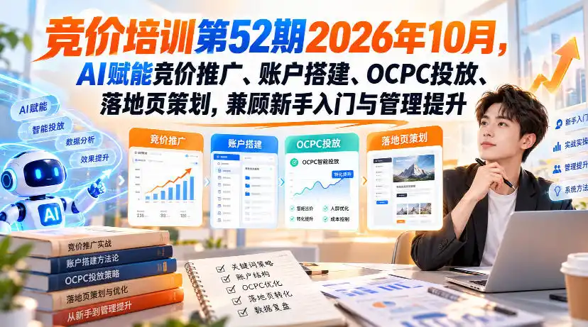 【无水印】竞价培训第52期2026年10月，AI赋能竞价推广、账户搭建、OCPC投放、落地页策划，兼顾新手入门与管理提升-阿牛笔记