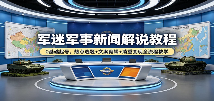军迷军事新闻解说教程：0基础起号，热点选题+文案剪辑+消重变现全流程教学-阿牛笔记