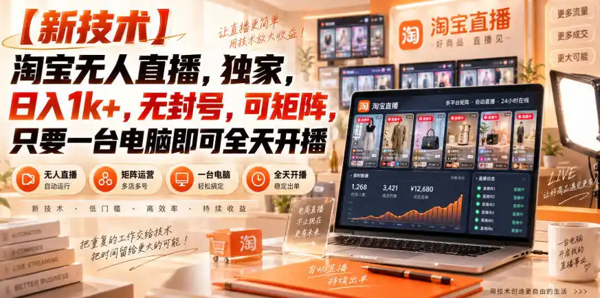 【独家新技术】淘宝无人直播,日入1k+,无封号,可矩阵,只要一台电脑即可全天开播【揭秘】-阿牛笔记