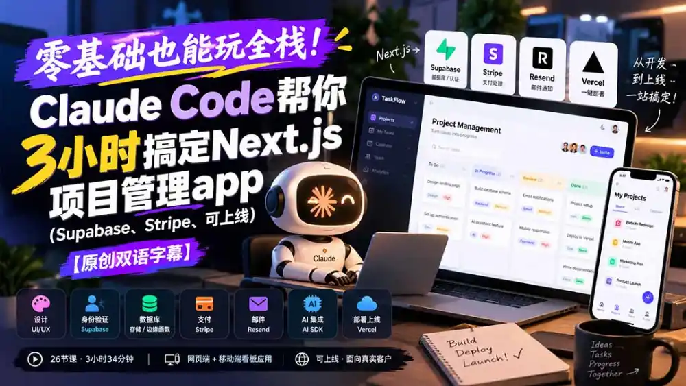 零基础也能玩全栈！Claude Code帮你3小时搞定Next.js项目管理app(Supabase、Stripe、可上线-阿牛笔记