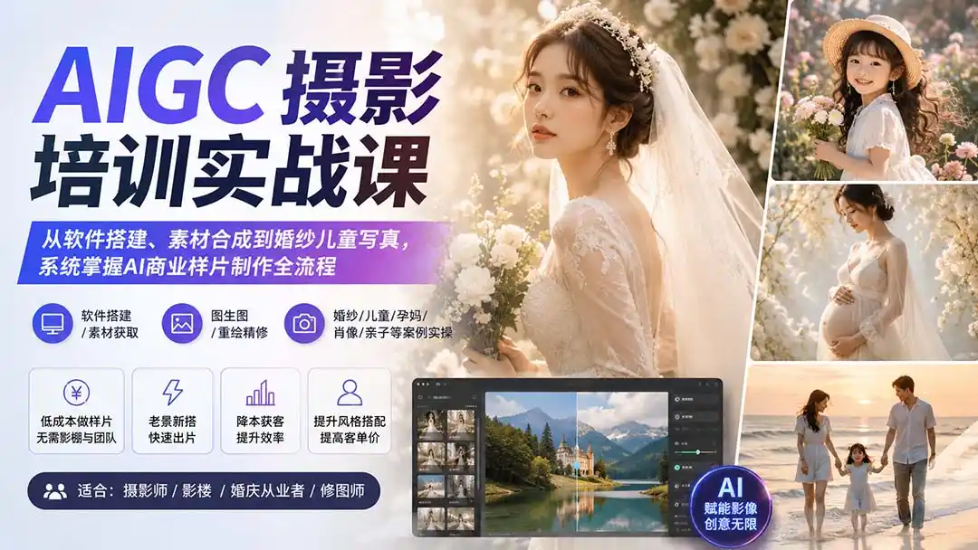 AIGC摄影培训实战课：从软件搭建、素材合成到婚纱儿童写真，系统掌握AI商业样片制作全流程-阿牛笔记