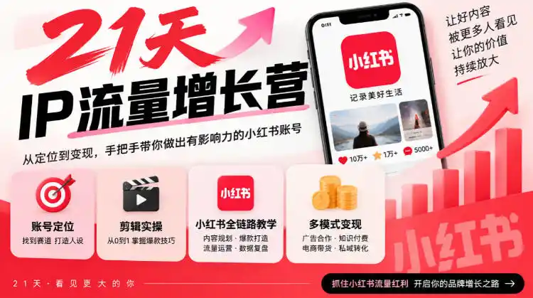 21天IP流量增长营,小红书全链路教学,账号定位剪辑实操,多模式变现系统课-阿牛笔记