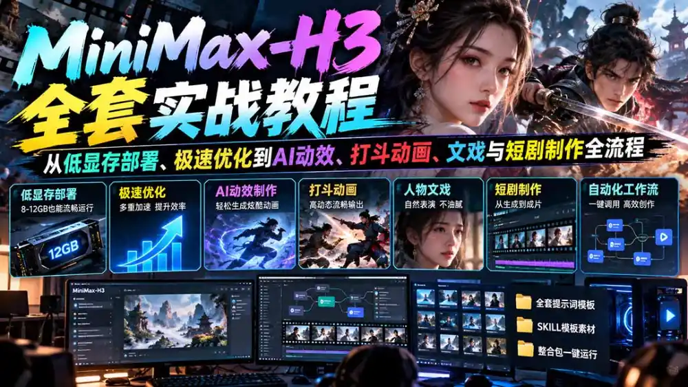 MiniMax-H3全套实战教程：从低显存部署、极速优化到AI动效、打斗动画、文戏与短剧制作全流程-阿牛笔记