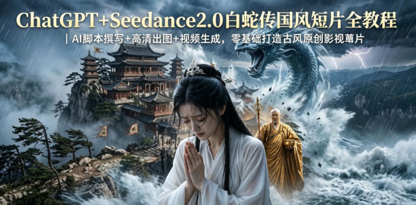 ChatGPT+Seedance2.0白蛇传国风短片全教程|AI脚本撰写+高清出图+视频生成,零基础打造古风原创影视短片-阿牛笔记