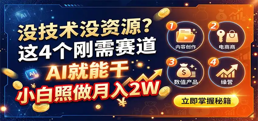 没技术没资源?这4个刚需赛道,AI就能干,小白照做月入2W-阿牛笔记