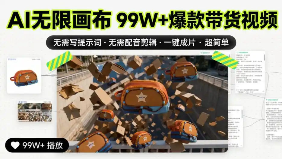 AI无限画布99W+爆款带货视频，无需写提示词·无需配音剪辑·一键成片·超简单-阿牛笔记
