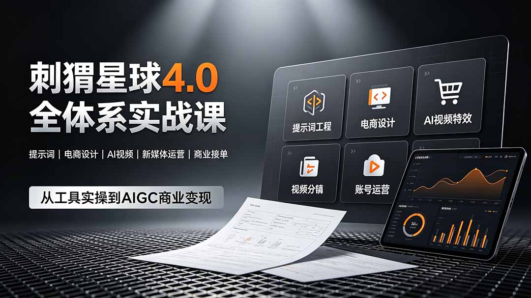 刺猬星球4.0全体系实战课，覆盖提示词工程、电商设计、AI视频特效与新媒体运营，一站式掌握AIGC商业核心技能-阿牛笔记