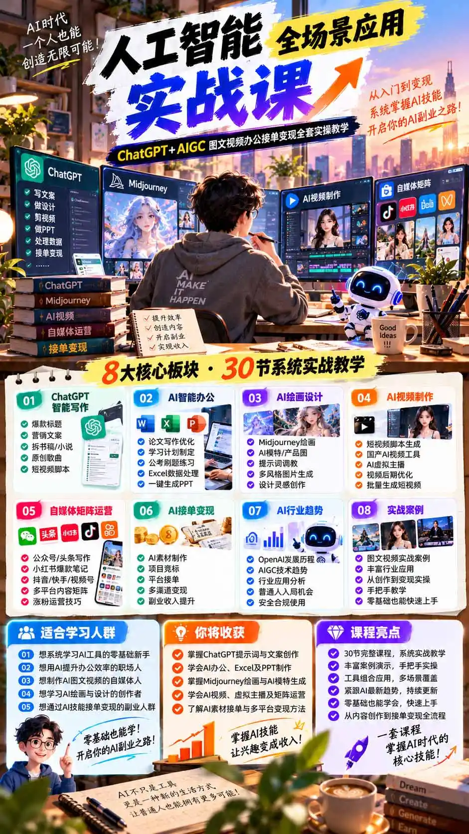 一个人掌握AI写作设计剪辑全套技能:从ChatGPT办公、AI绘画到虚拟主播、自媒体运营及接单变现-阿牛笔记
