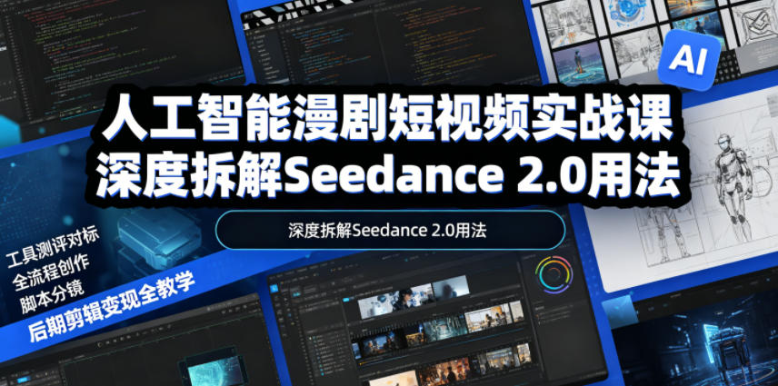 人工智能漫剧短视频实战课,深度拆解Seedance 2.0用法,工具测评对标+全流程创作+脚本分镜+后期剪辑变现全教学-阿牛笔记