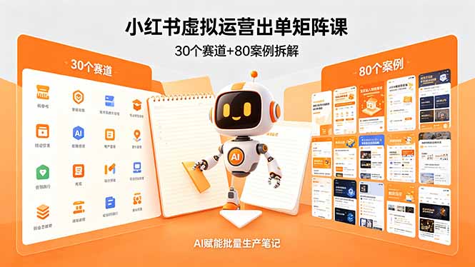 小红书虚拟运营出单矩阵课：30个赛道+80案例拆解，AI赋能批量生产笔记-阿牛笔记