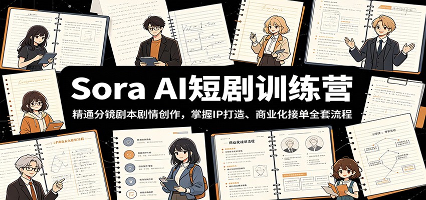 Sora AI短剧训练营:精通分镜剧本剧情创作,掌握IP打造、商业化接单全套流程-阿牛笔记