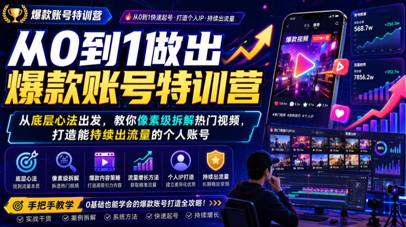 从0到1做出爆款账号特训营,从底层心法出发,教你像素级拆解热门视频,打造能持续出流量的个人账号-阿牛笔记