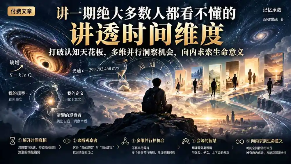 付费文章:讲一期绝大多数人都看不懂的,讲透时间维度,打破认知天花板,多维并行洞察机会,向内求索生命意义 付费文章:讲一期绝大多数人都看不懂的,讲透时间维度,打破认知天花板,多维并行洞察机会,向内求索生命意义