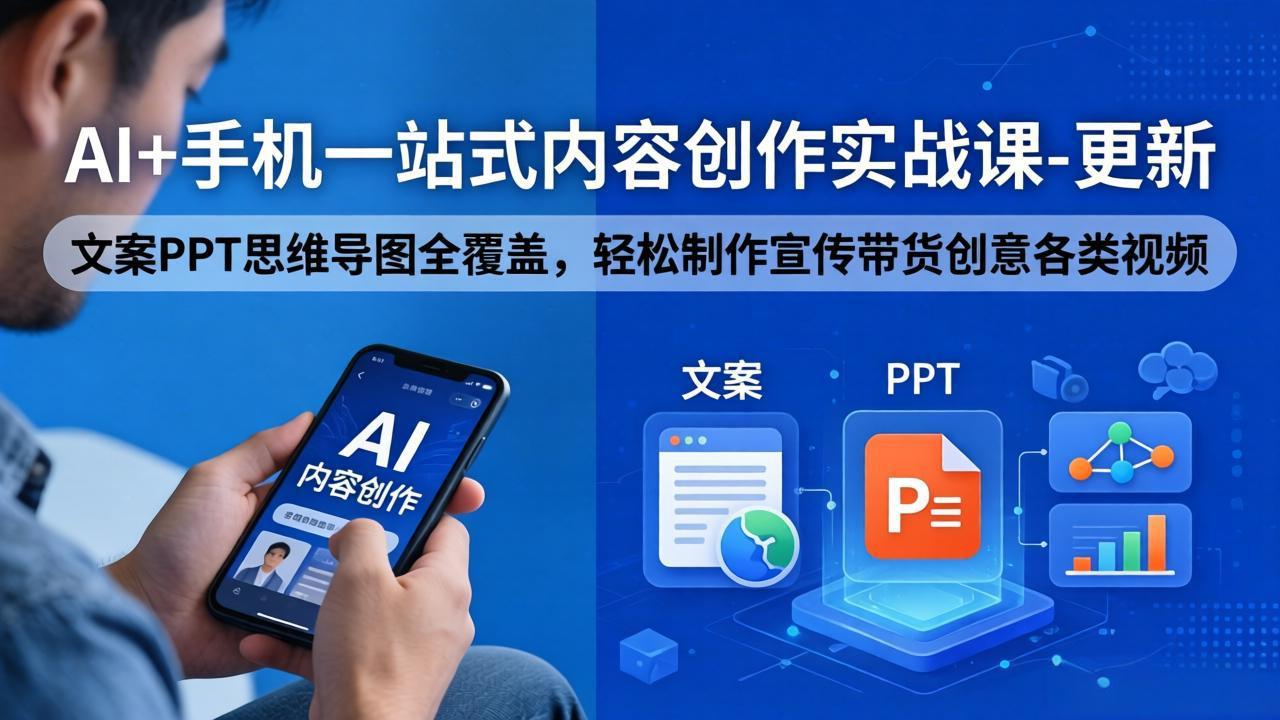 AI+手机一站式内容创作实战课-更新，文案PPT思维导图全覆盖，轻松制作宣传带货创意各类视频-阿牛笔记
