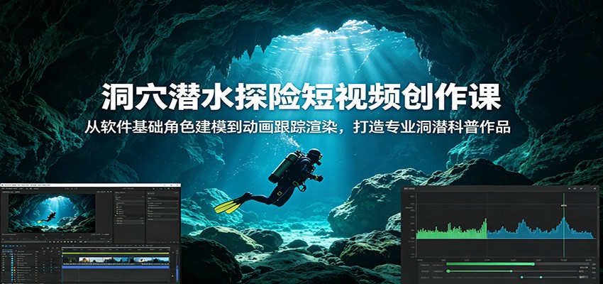 洞穴潜水探险短视频创作课：从软件基础角色建模到动画跟踪渲染，打造专业洞潜科普作品-阿牛笔记