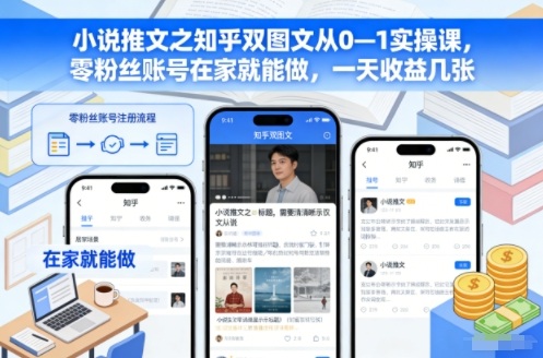 小说推文之知乎双图文从0—1实操课,零粉丝账号在家就能做,一天收益几张-阿牛笔记