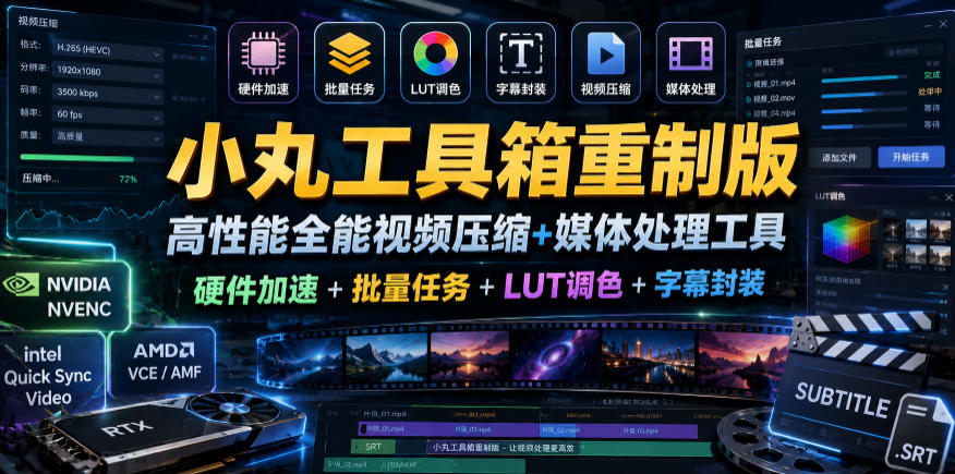 小丸工具箱重制版–高性能全能视频压缩+媒体处理工具｜硬件加速+批量任务+LUT调色+字幕封装-阿牛笔记