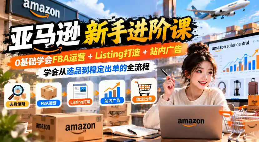 亚马逊新手进阶课,0基础学会FBA运营+Listing打造+站内广告,学会从选品到稳定出单的全流程-阿牛笔记