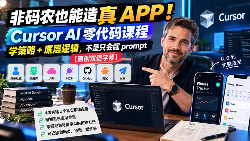 非码农也能造真 APP！Cursor AI 零代码课程：学策略 + 底层逻辑，不是只会瞎 prompt【原创双语字幕】-阿牛笔记