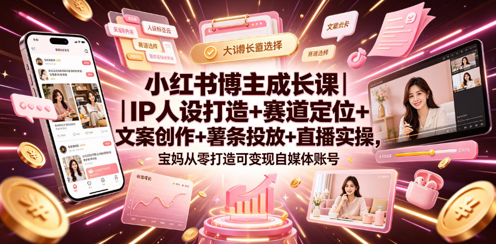 小红书博主成长课｜IP人设打造+赛道定位+文案创作+薯条投放+直播实操，宝妈从零打造可变现自媒体账号-阿牛笔记