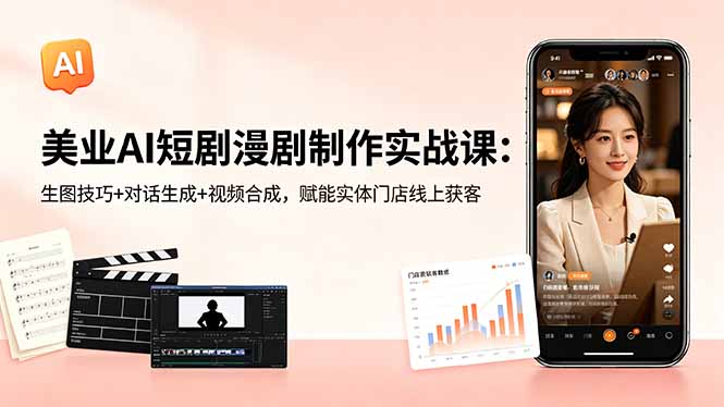 美业AI短剧漫剧制作实战课:生图技巧+对话生成+视频合成,赋能实体门店线上获客-阿牛笔记
