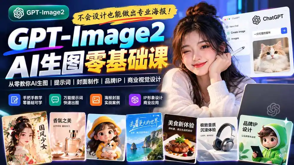 不会设计也能做出专业海报！GPT-Image2从零教你AI生图、提示词、封面制作、品牌IP与商业视觉设计-阿牛笔记