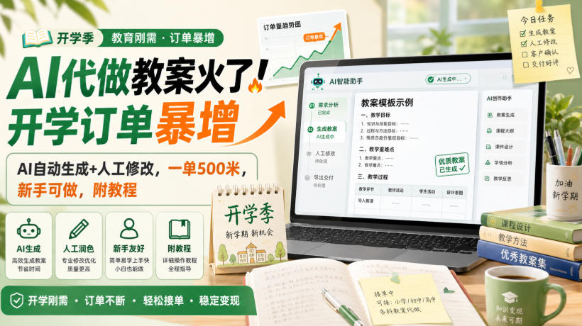 AI代做教案火了！开学订单暴增，AI自动生成+人工修改，一单500米，新手可做，附教程【揭秘】-阿牛笔记
