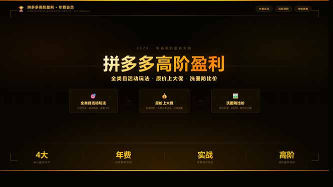 拼多多高阶盈利年费会员：全类目活动玩法、原价上大促、洗图防比价等核心盈利技术(更新26年3月-阿牛笔记
