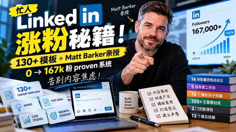 【无水印】忙人LinkedI 涨粉秘籍！130+模板+Matt Barker亲授：0→167k粉proven系统，告别内容焦虑【原创双语字幕】-阿牛笔记