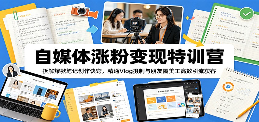 自媒体涨粉变现特训营:拆解爆款笔记创作诀窍,精通Vlog摄制与朋友圈美工高效引流获客-阿牛笔记
