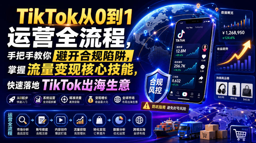 TikTok从0到1运营全流程,手把手教你避开合规陷阱,掌握流量变现核心技能,快速落地TikTok出海生意(更新7月)-阿牛笔记