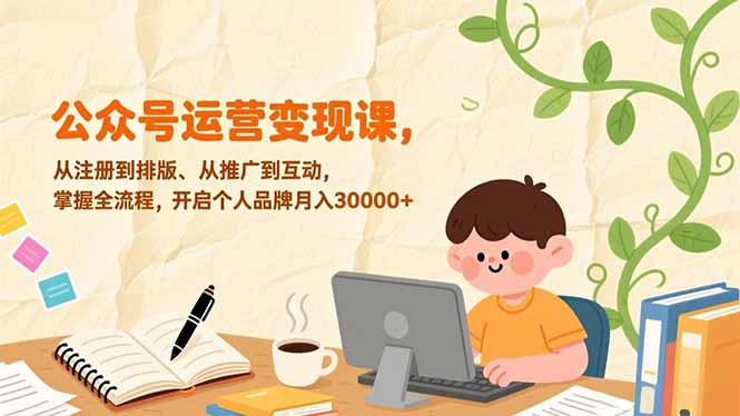 公众号运营变现课，从注册到排版、从推广到互动，掌握全流程，开启个人品牌月入30000+-阿牛笔记