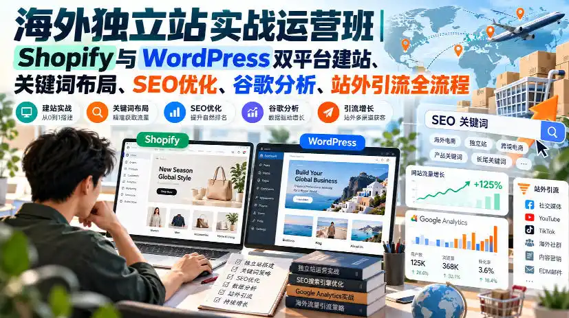 海外独立站实战运营班｜Shopify与WordPress双平台建站、关键词布局、SEO优化、谷歌分析、站外引流全流程-阿牛笔记