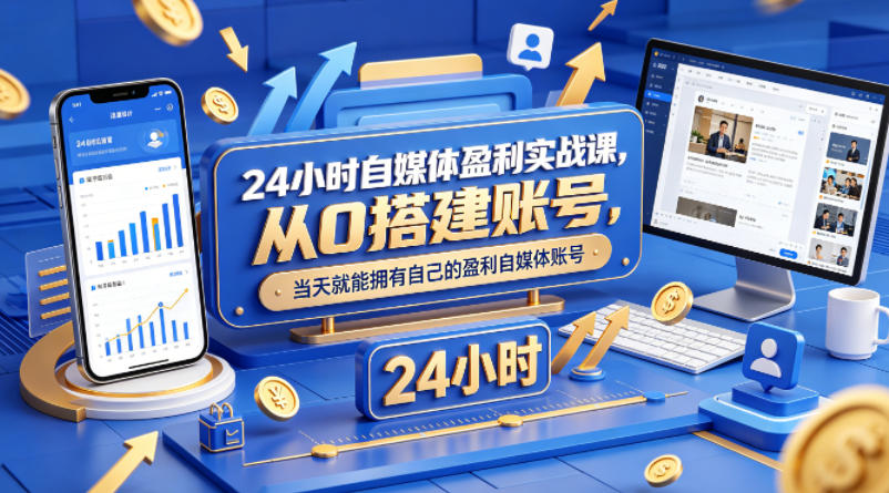 24小时自媒体盈利实战课，从0搭建账号，当天就能拥有自己的盈利自媒体账号-阿牛笔记