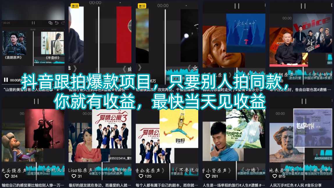 抖音跟拍爆款项目，只要别人拍同款，你就有收益，最快当天见收益-阿牛笔记