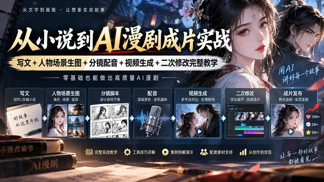 从小说到AI漫剧成片实战：写文+人物场景生图+分镜配音+视频生成+二次修改完整教学-阿牛笔记
