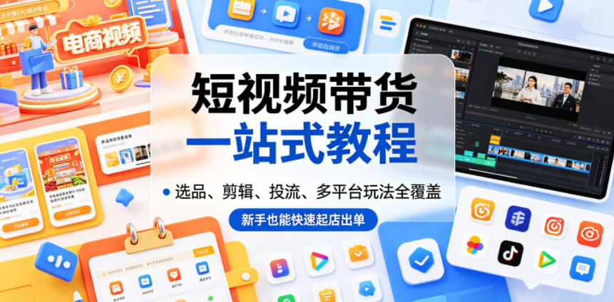 短视频带货一站式教程,选品、剪辑、投流、多平台玩法全覆盖,新手也能快速起店出单-阿牛笔记