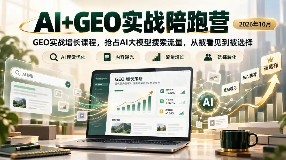 AI+GEO实战陪跑营2026年10月，GEO实战增长课程，抢占AI大模型搜索流量，从被看见到被选择-阿牛笔记