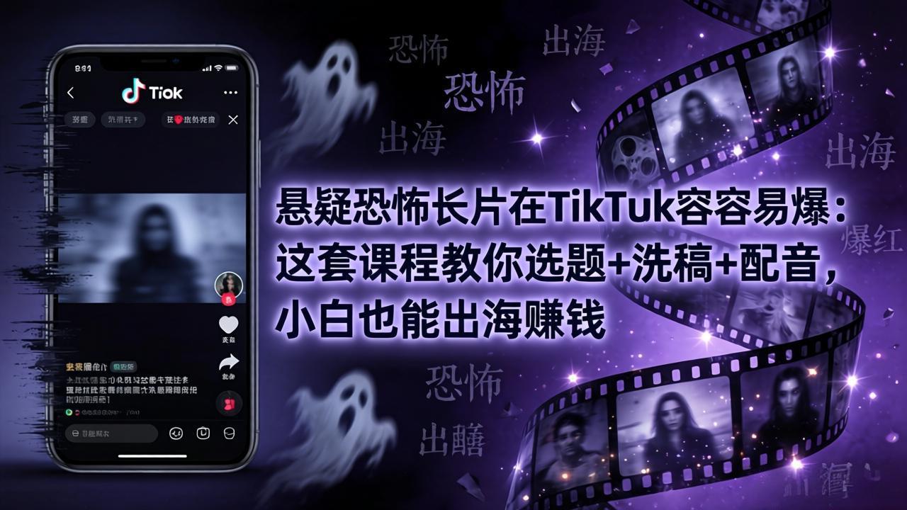 悬疑恐怖长片在TikTok最容易爆：这套课程教你选题+洗稿+配音，小白也能出海赚钱-阿牛笔记
