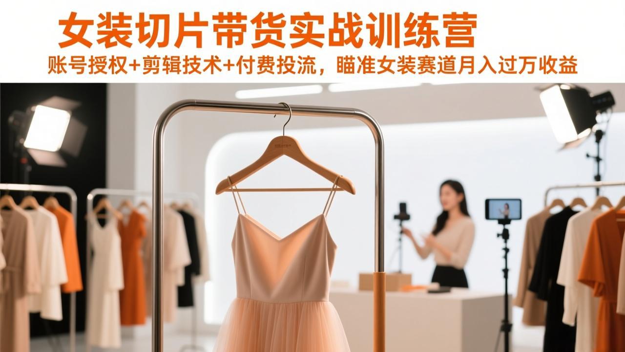 女装切片带货实战训练营，账号授权+剪辑技术+付费投流，瞄准女装赛道月入过万收益-阿牛笔记