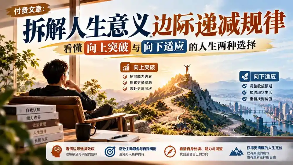 付费文章:拆解人生意义边际递减规律,看懂向上突破与向下适应的人生两种选择 付费文章:拆解人生意义边际递减规律,看懂向上突破与向下适应的人生两种选择