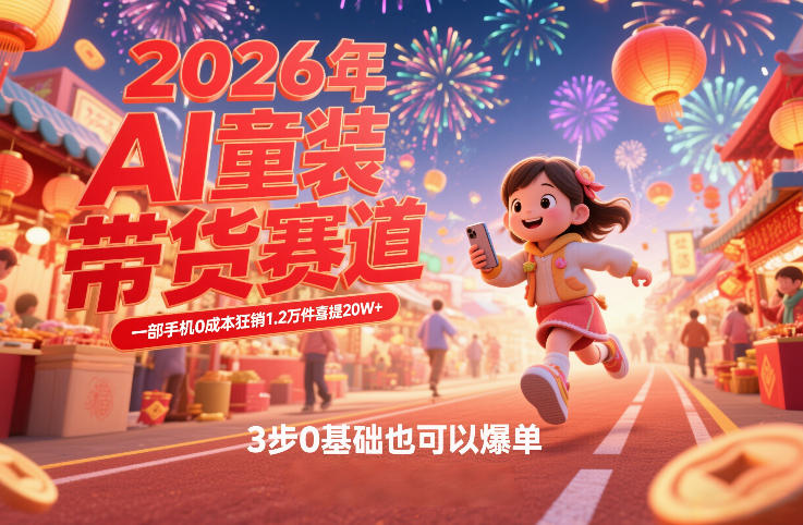 AI童装新春带货赛道，一部手机0成本狂销1.2万件喜提20W+，3步0基础也可以爆单-阿牛笔记