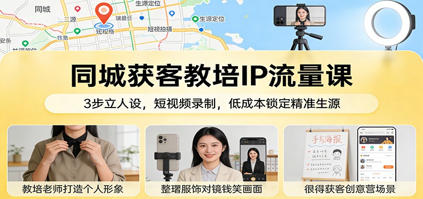同城获客教培IP流量课：3步立人设，短视频录制，低成本锁定精准生源-阿牛笔记