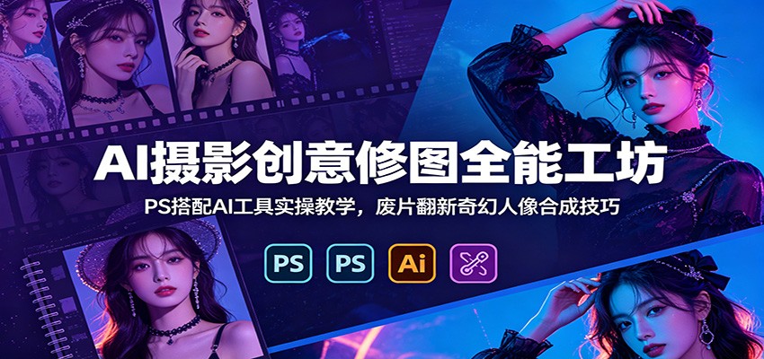 AI摄影创意修图全能工坊：PS搭配AI工具实操教学，废片翻新奇幻人像合成技巧-阿牛笔记