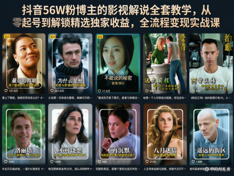 抖音56W粉博主的影视解说全套教学,从零起号到解锁精选独家收益,全流程变现实战课-阿牛笔记