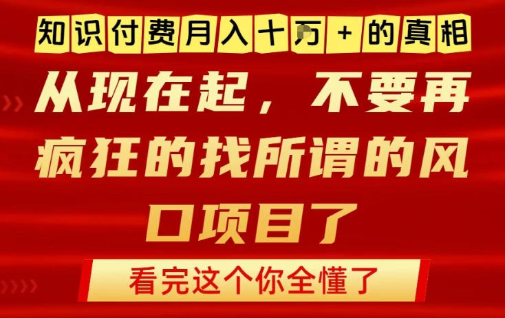 知识付费月入10个W的真相，做网创项目这一个就够了，不要再疯狂的找所谓的风口项目【揭秘】-阿牛笔记