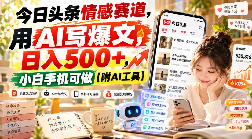 今日头条情感赛道,用AI写爆文,日入500+,小白手机可做【附AI工具】-阿牛笔记