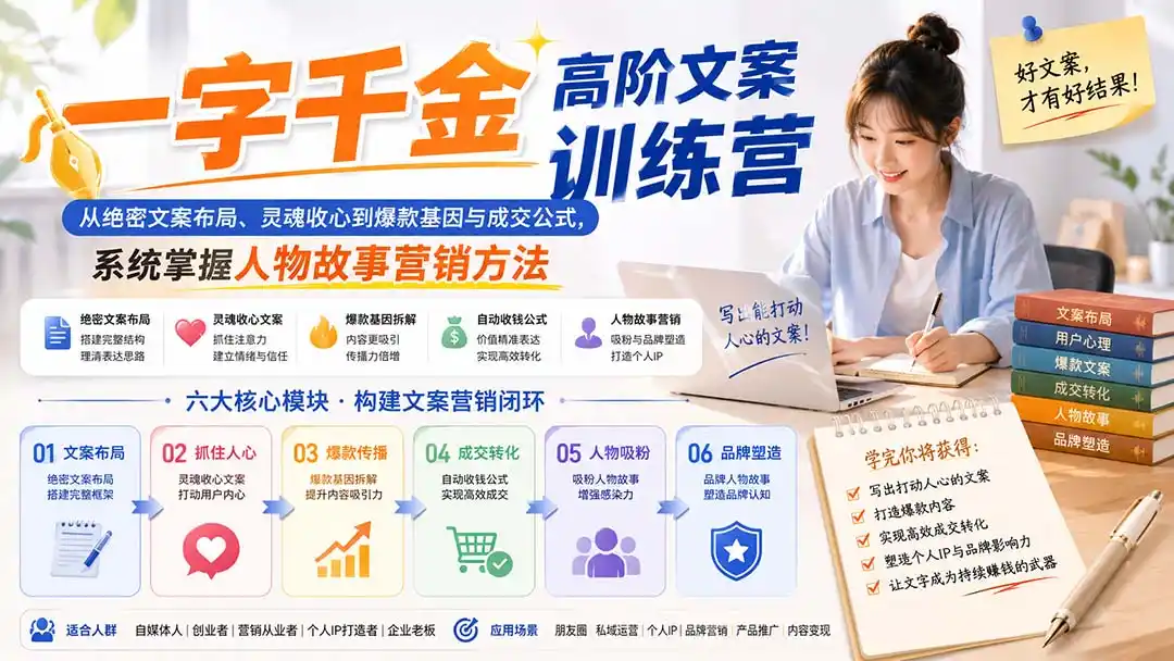 一字千金高阶文案训练营：从绝密文案布局、灵魂收心到爆款基因与成交公式，系统掌握人物故事营销方法-阿牛笔记
