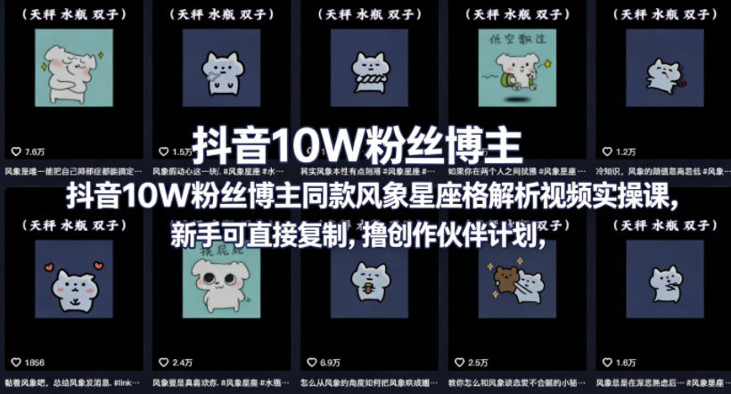 抖音10W粉丝博主同款星座性格解析视频实操课，新手可直接复制，撸创作伙伴计划，分成计划等-阿牛笔记