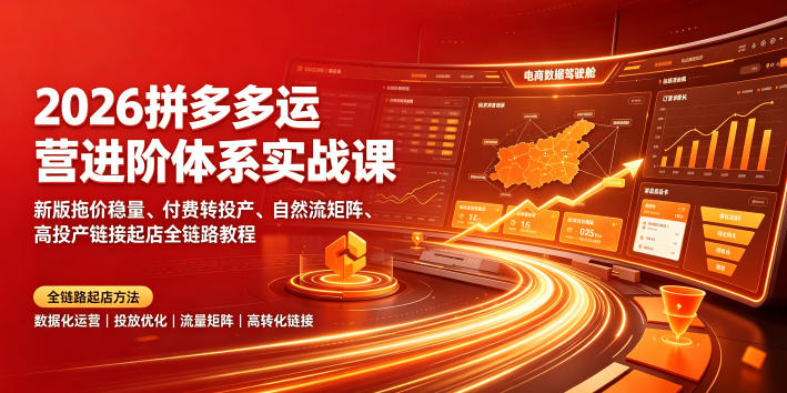 2026拼多多运营进阶体系实战课｜新版拖价稳量、付费转投产、自然流矩阵、高投产链接起店全链路教程-阿牛笔记